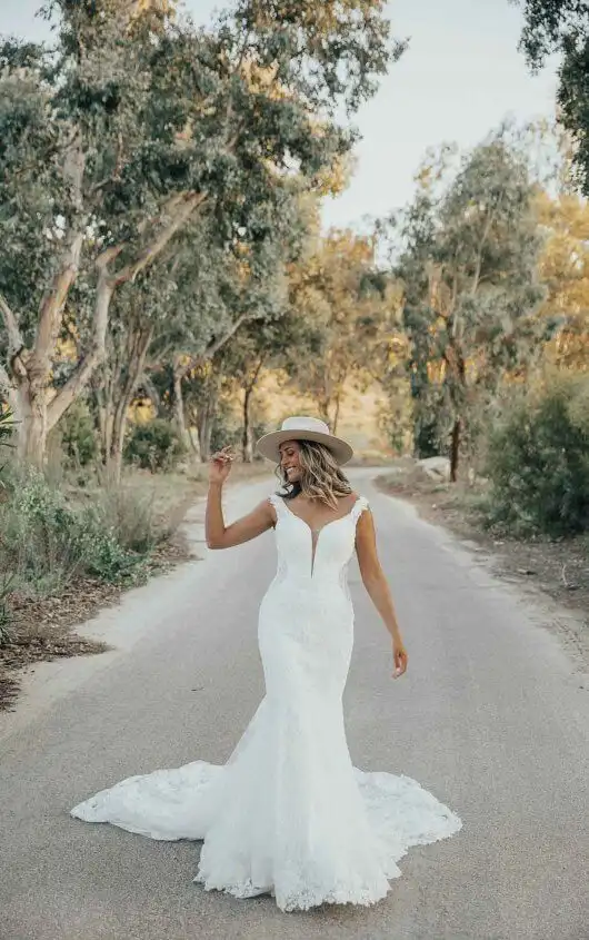 Sexy Fit-and-Flare Wedding Dress with Ornate Lace Embellishments, 1338, by Martina Liana