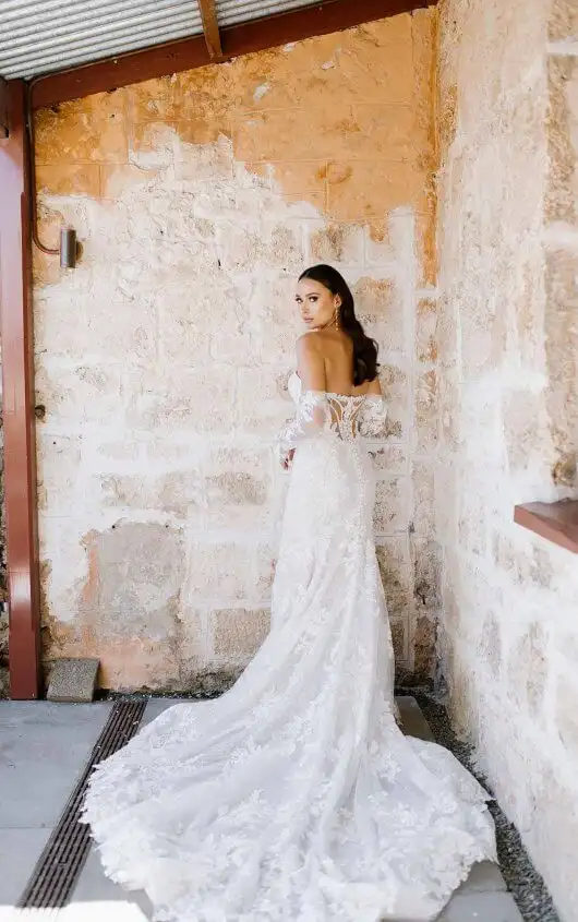 Long-Sleeve Lace Fit-and-Flare Wedding Dress, 1367, by Martina Liana