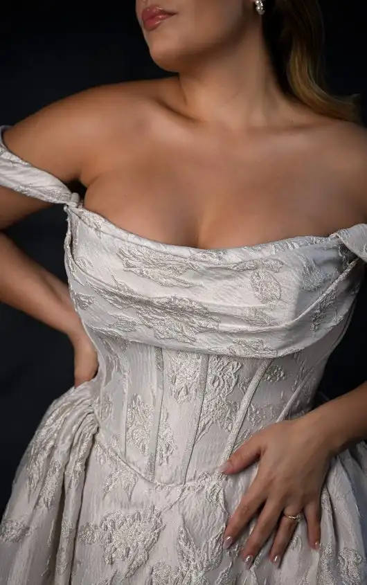 Off-the-Shoulder Silk Plus Size Ballgown Wedding Dress, 1823+, by Martina Liana