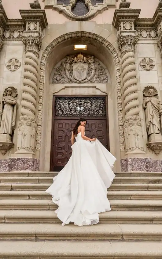 Modern Luxe Strapless Ballgown Wedding Dress with Leg Slit, D3941, by Essense of Australia