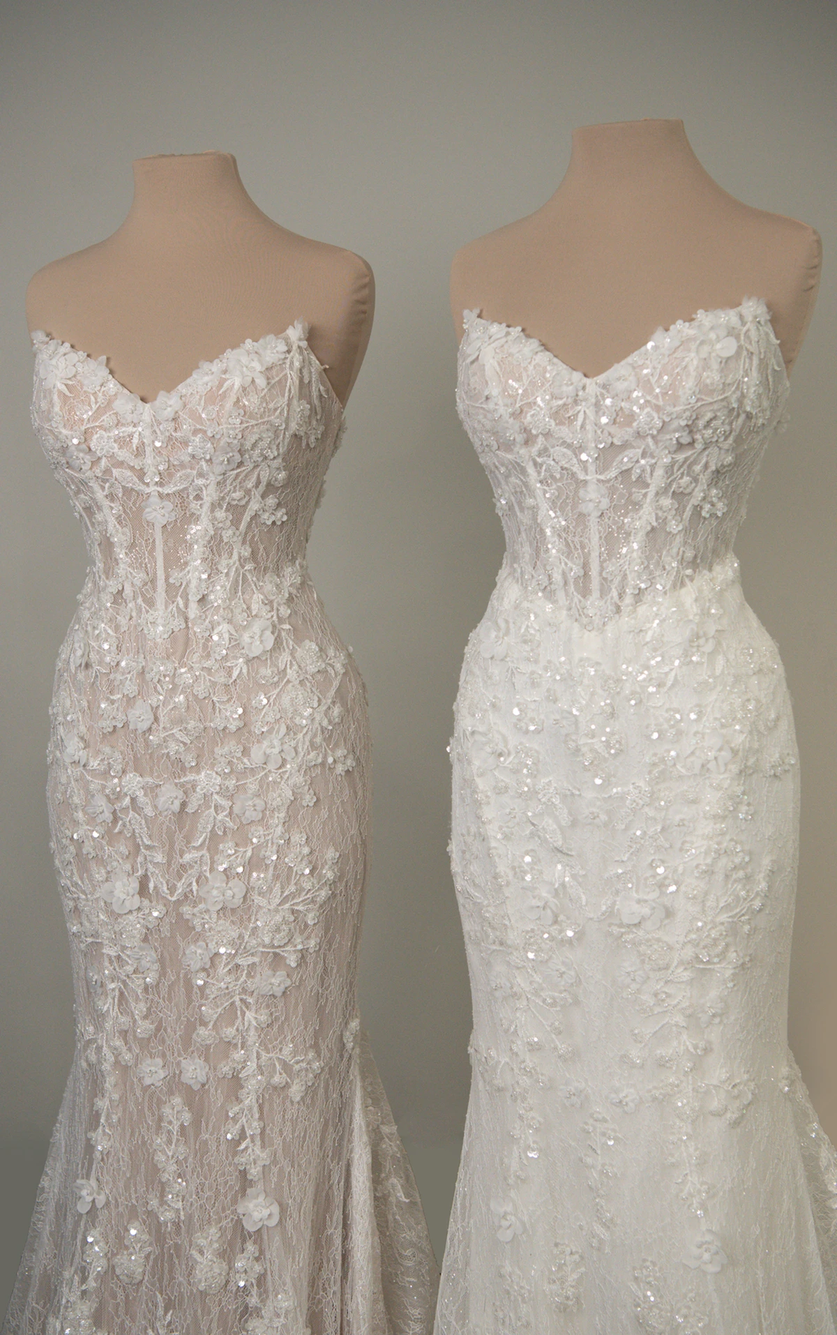 d4368 Strapless Beaded Lace Fit-and-Flare Wedding Dress with 3D Appliqués by Essense of Australia