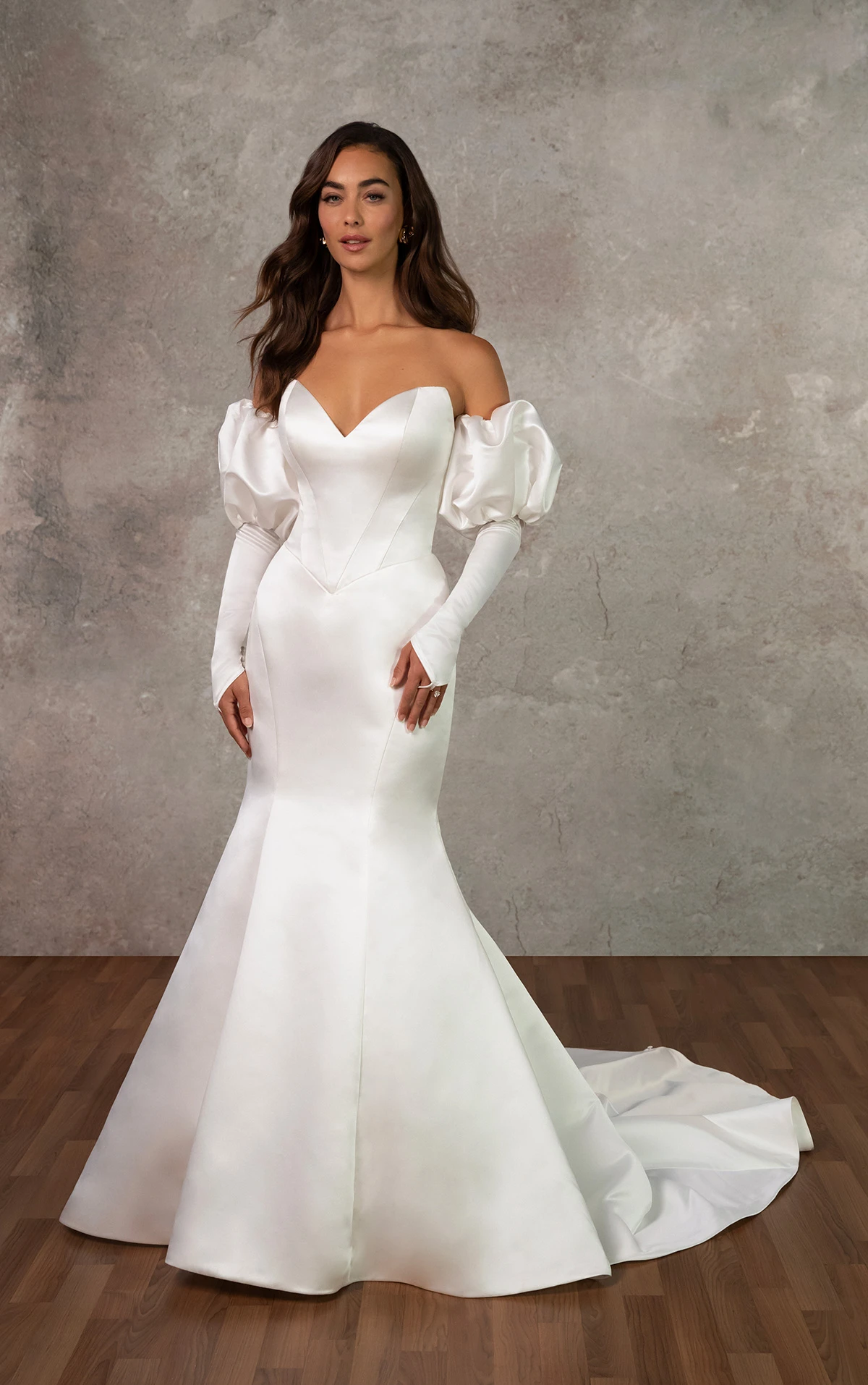 d4369 Strapless Grand Satin Fit-and-Flare Wedding Dress with Bow Back by Essense of Australia