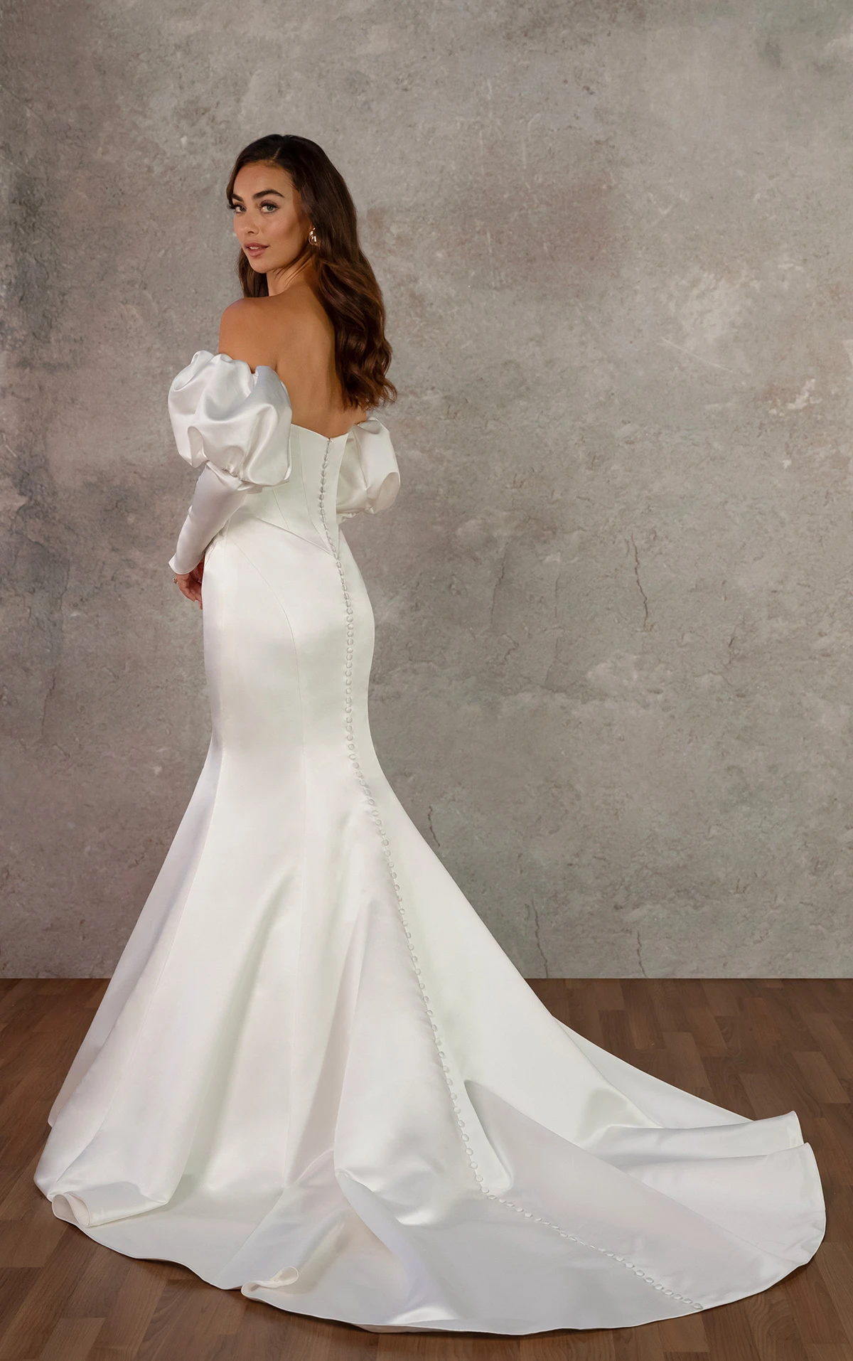 d4369 Strapless Grand Satin Fit-and-Flare Wedding Dress with Bow Back by Essense of Australia
