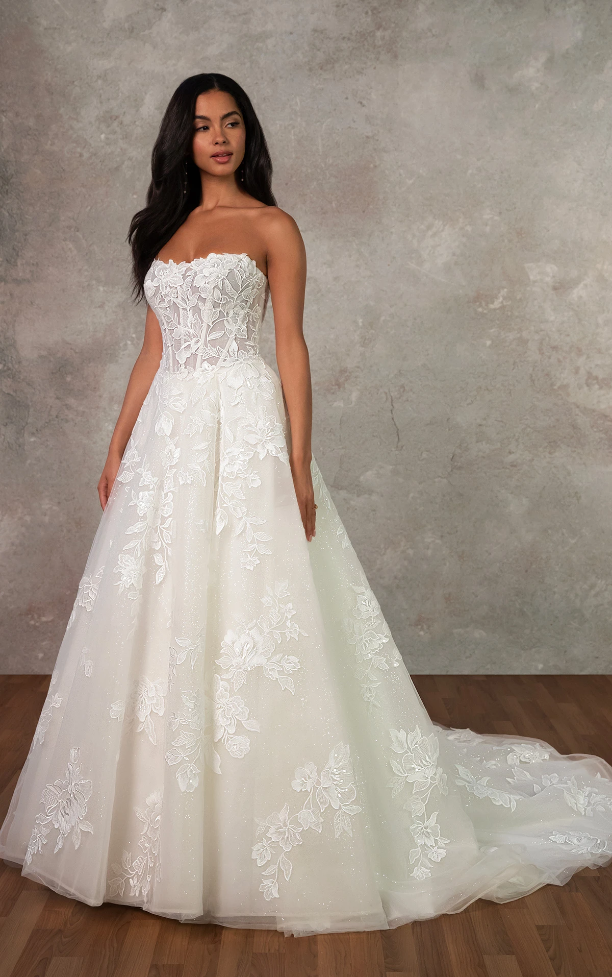 d4403 Strapless Leafy Lace Ballgown with Sweetheart Neckline by Essense of Australia