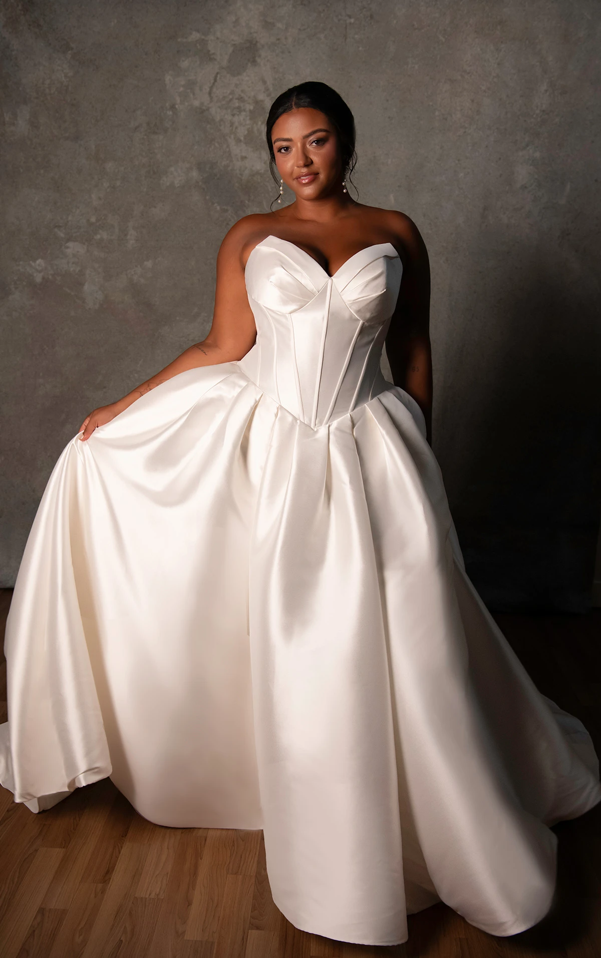 d4410 Strapless Mikado Ballgown with Cat Eye Neckline and Drop Waist by Essense of Australia