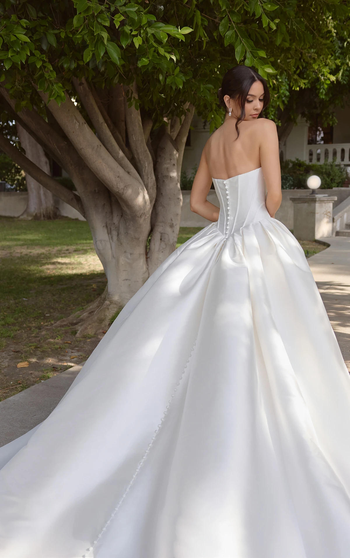 d4410 Strapless Mikado Ballgown with Cat Eye Neckline and Drop Waist by Essense of Australia