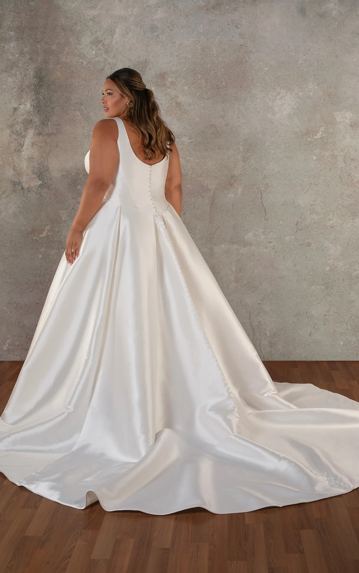 d4451+ Mikado PlusSize Ballgown with V-Neckline and Pleated Skirt by Essense of Australia