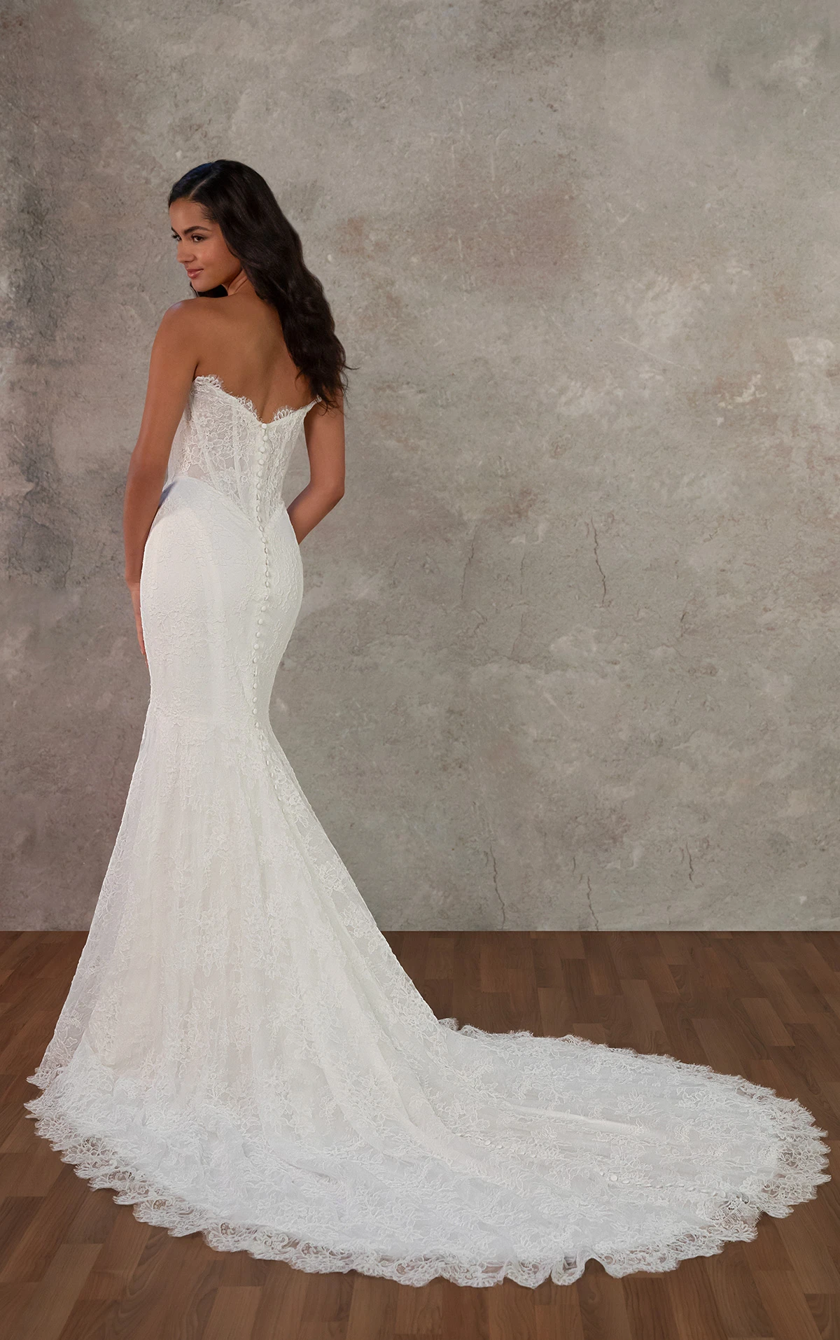 d4456 Fit-and-Flare Lace and Tulle Gown with Scalloped Neckline and V-Neck by Essense of Australia