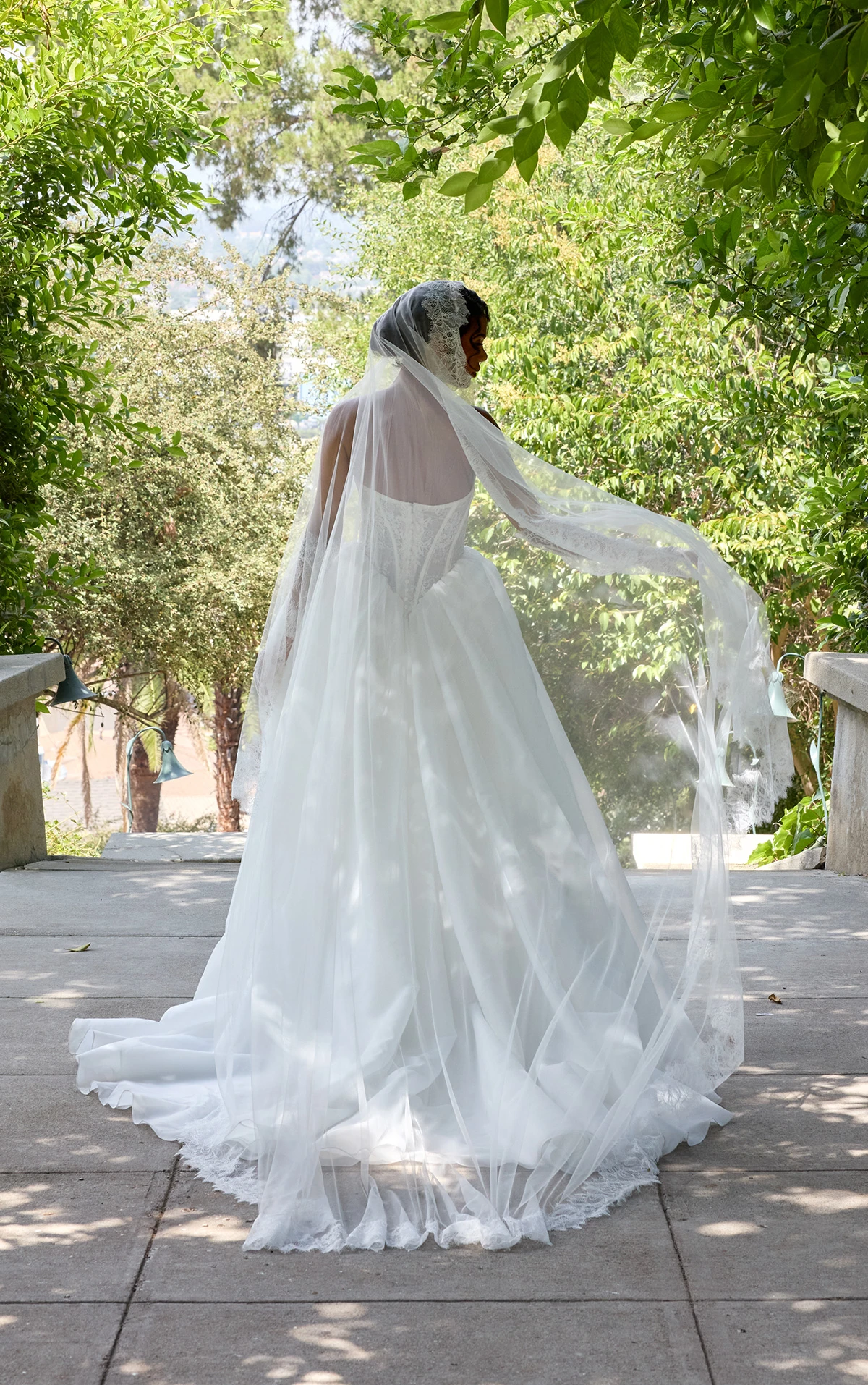 d4458 Strapless Lace Ballgown with Basque Waist and Organza Skirt by Essense of Australia