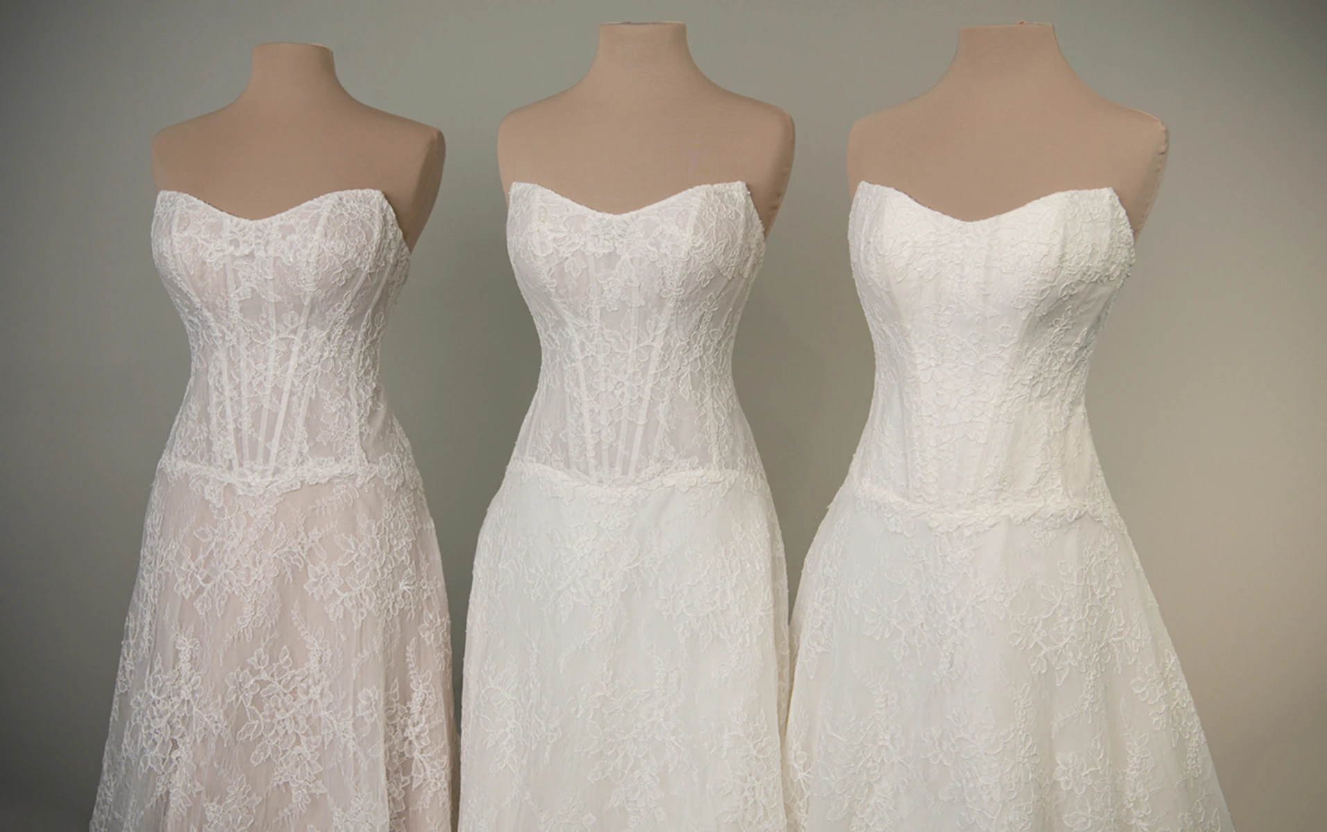 d4462 Strapless Chantilly Lace A-Line Gown with Drop Waist and Corset Bodice by Essense of Australia