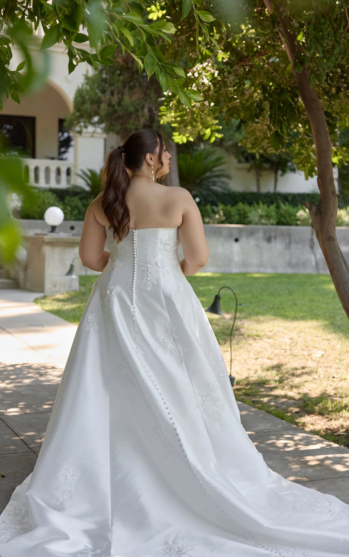 d4479+ Strapless Shell Mikado Plus Size A-Line Wedding Dress with Lace and Hip Volume by Essense of Australia