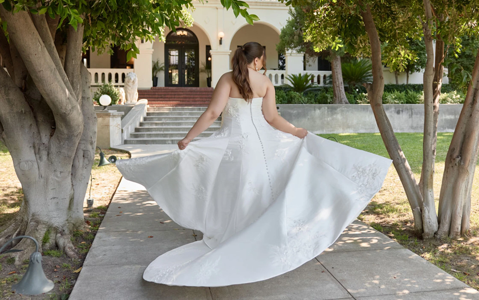 d4479+ Strapless Shell Mikado Plus Size A-Line Wedding Dress with Lace and Hip Volume by Essense of Australia