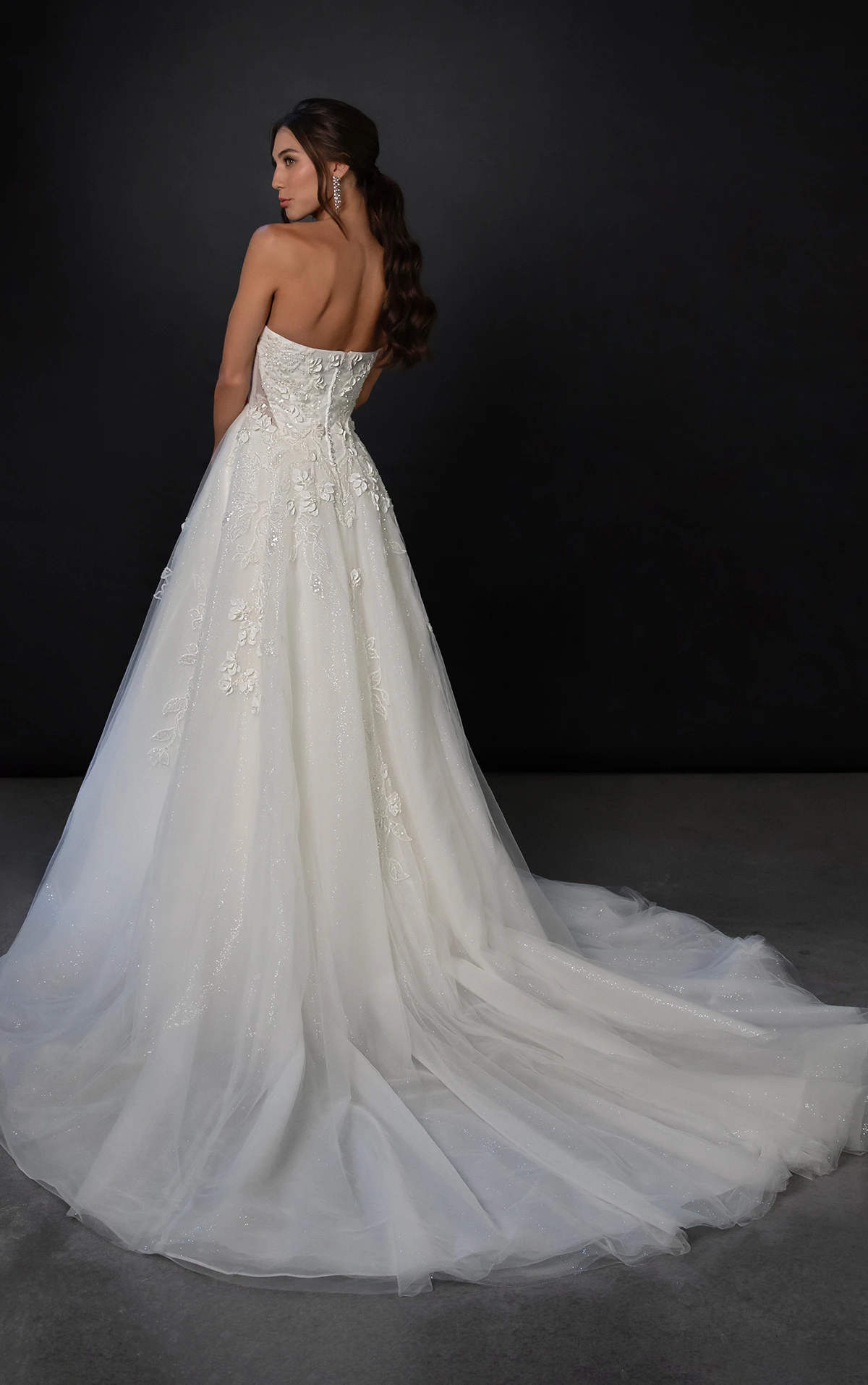 ml1923 Cat-Eye Glitter Tulle Ballgown Wedding Dress with Floral Appliqués by Martina Liana