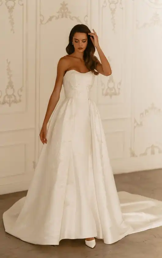Strapless Fit-and-Flare Wedding Dress with Detachable Overskirt, ML1942, by Martina Liana