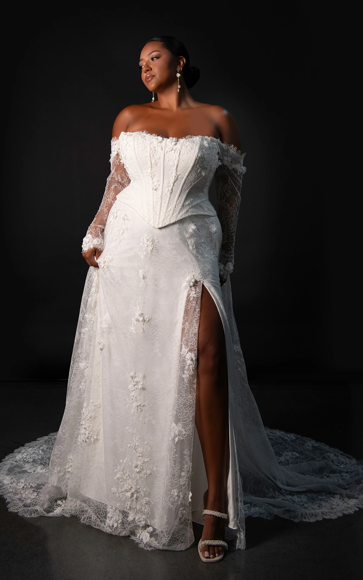 ml1953 Strapless Faux Two-Piece A-Line Wedding Dress with Detachable Sleeves by Martina Liana