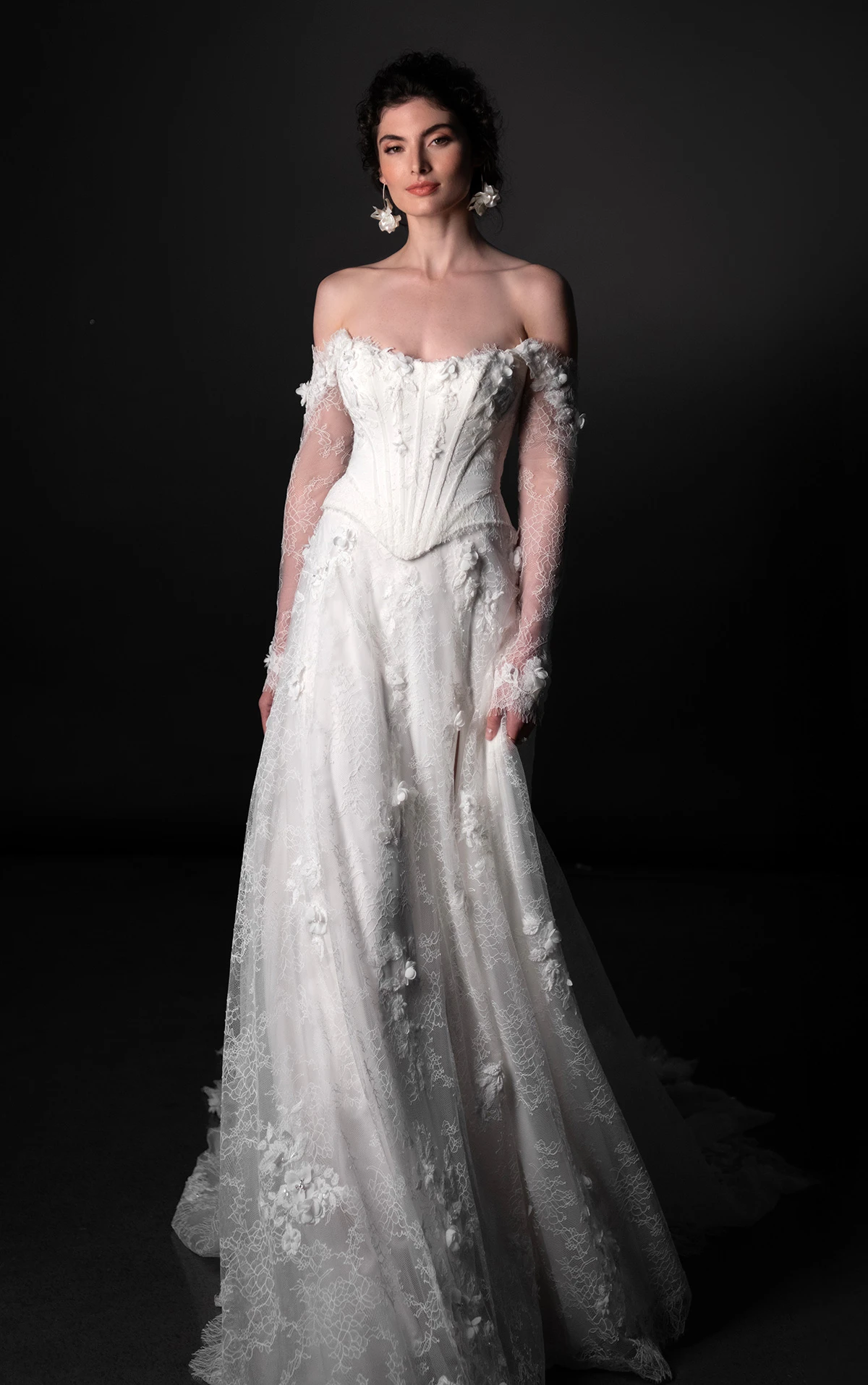 ml1953 Strapless Faux Two-Piece A-Line Wedding Dress with Detachable Sleeves by Martina Liana