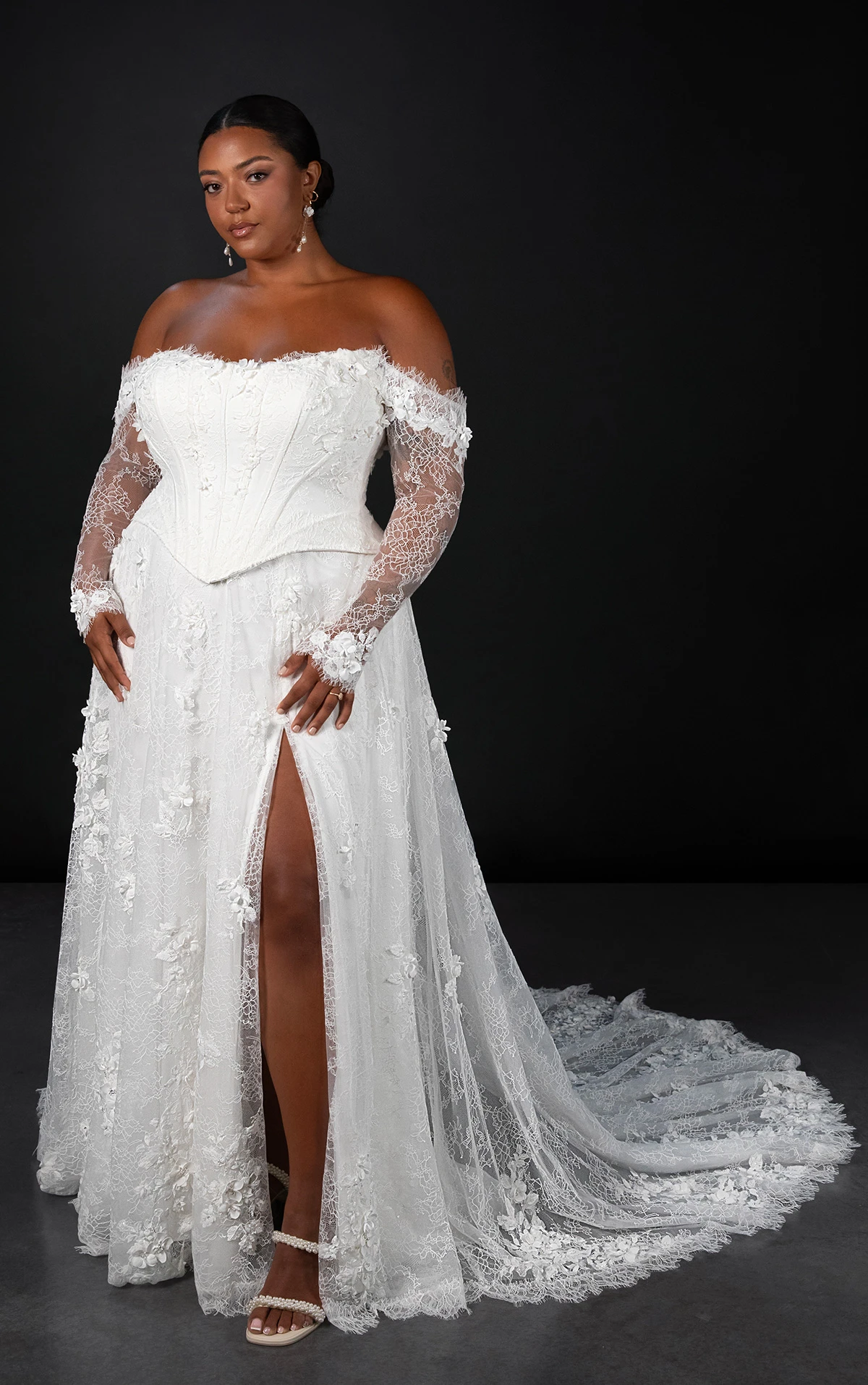 ml1953+ Strapless Faux Two-Piece A-Line Plus Size Wedding Dress with Detachable Sleeves by Martina Liana