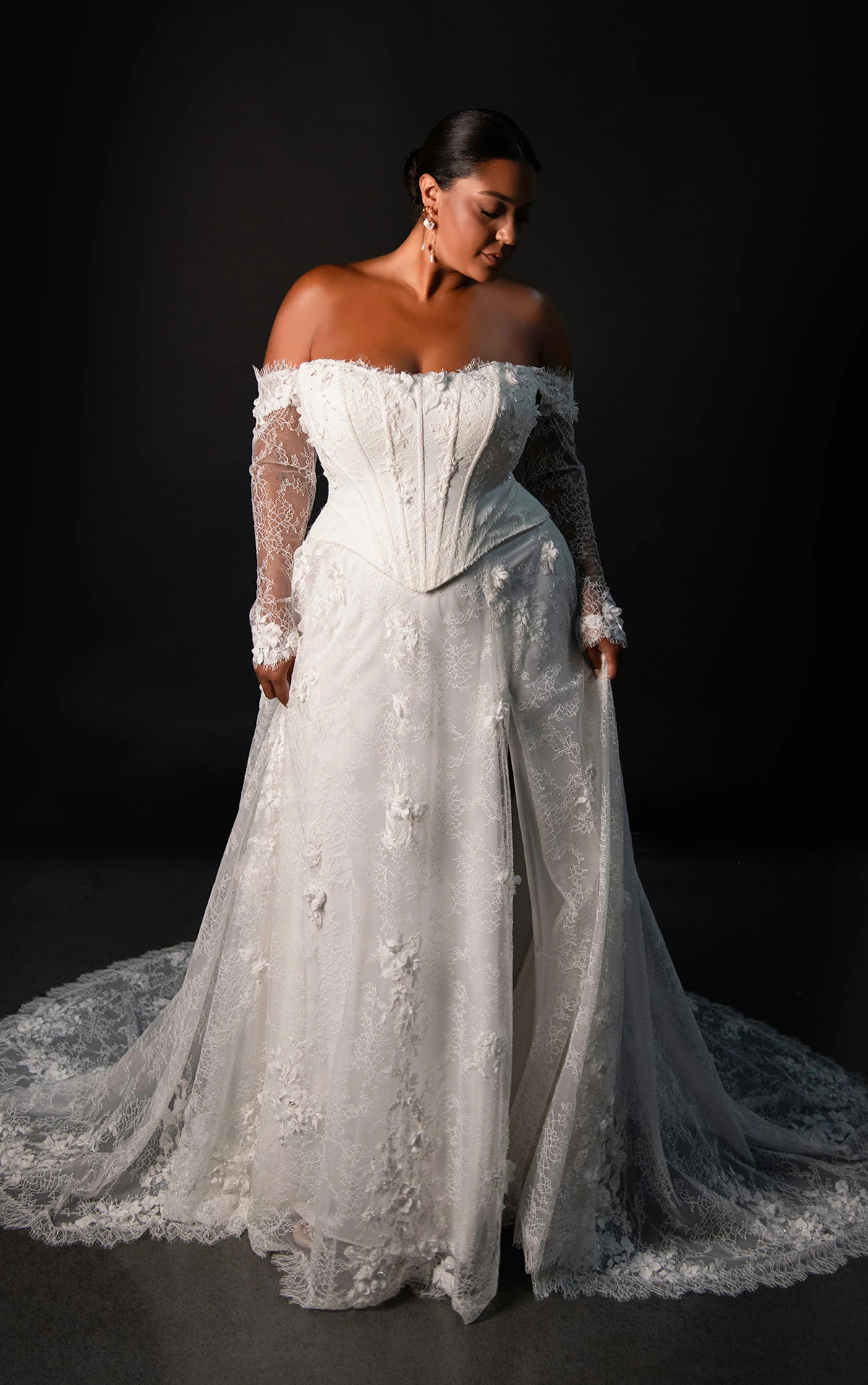 ml1953+ Strapless Faux Two-Piece A-Line Plus Size Wedding Dress with Detachable Sleeves by Martina Liana