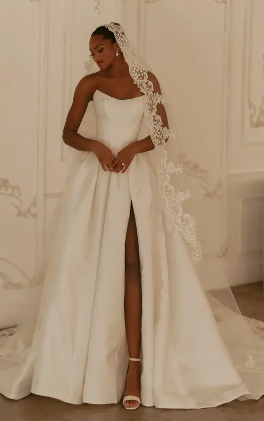 Strapless Ballgown Wedding Dress with Cat-Eye Neckline, ML1962, by Martina Liana