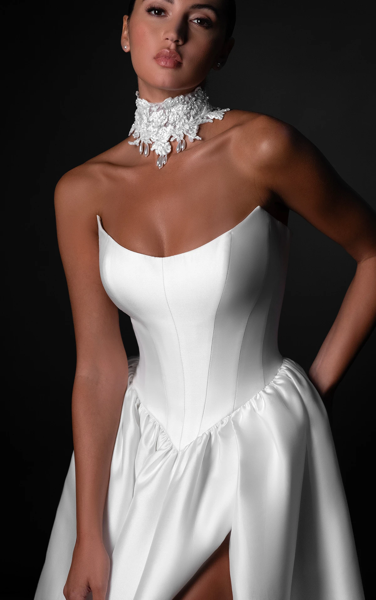 ml1962 Strapless Ballgown Wedding Dress with Cat-Eye Neckline by Martina Liana