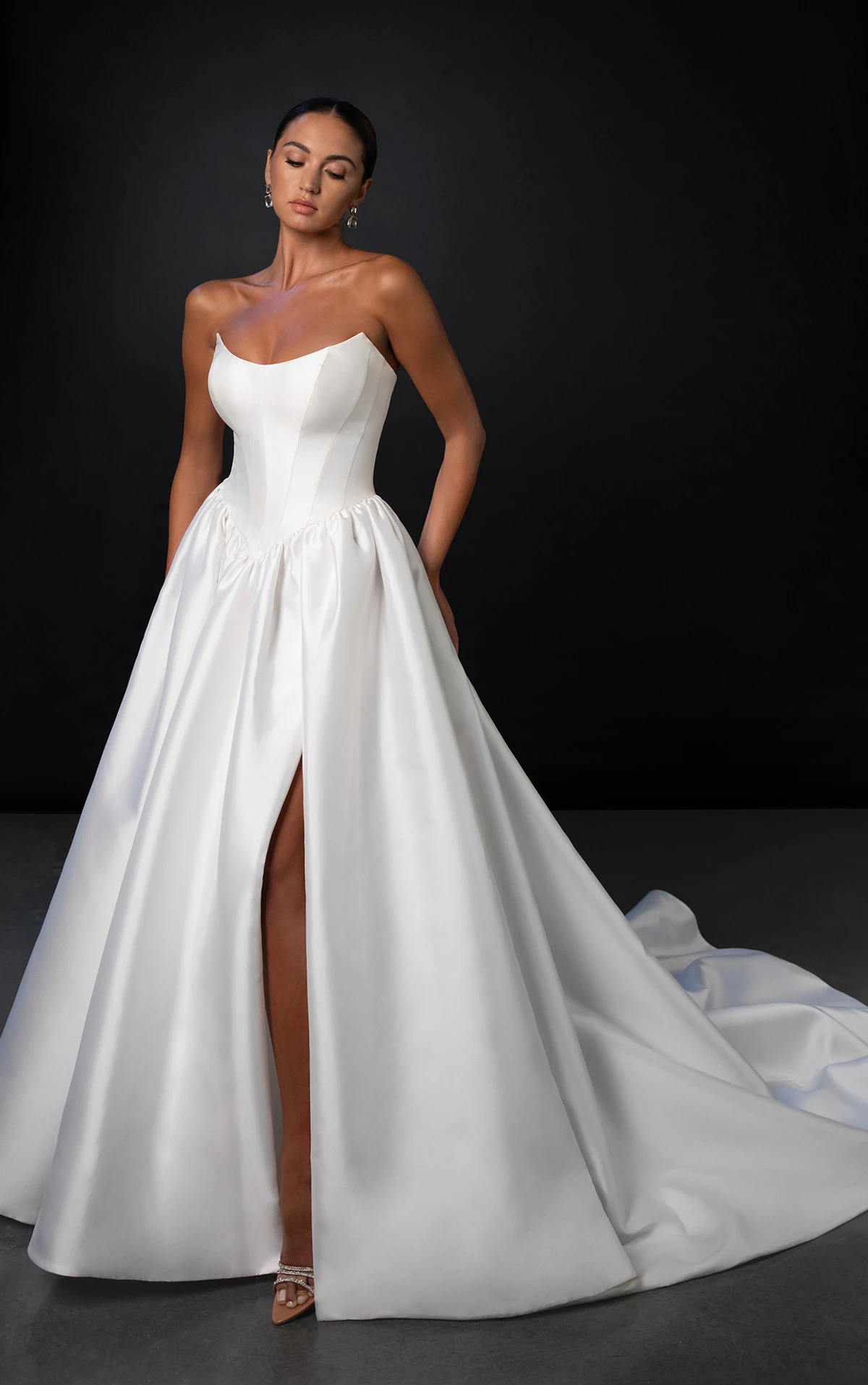 ml1962 Strapless Ballgown Wedding Dress with Cat-Eye Neckline by Martina Liana