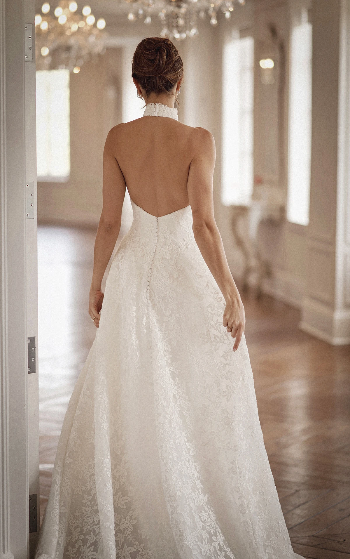 ml1991 Halter Floral Lace A-Line Wedding Dress by Martina Liana