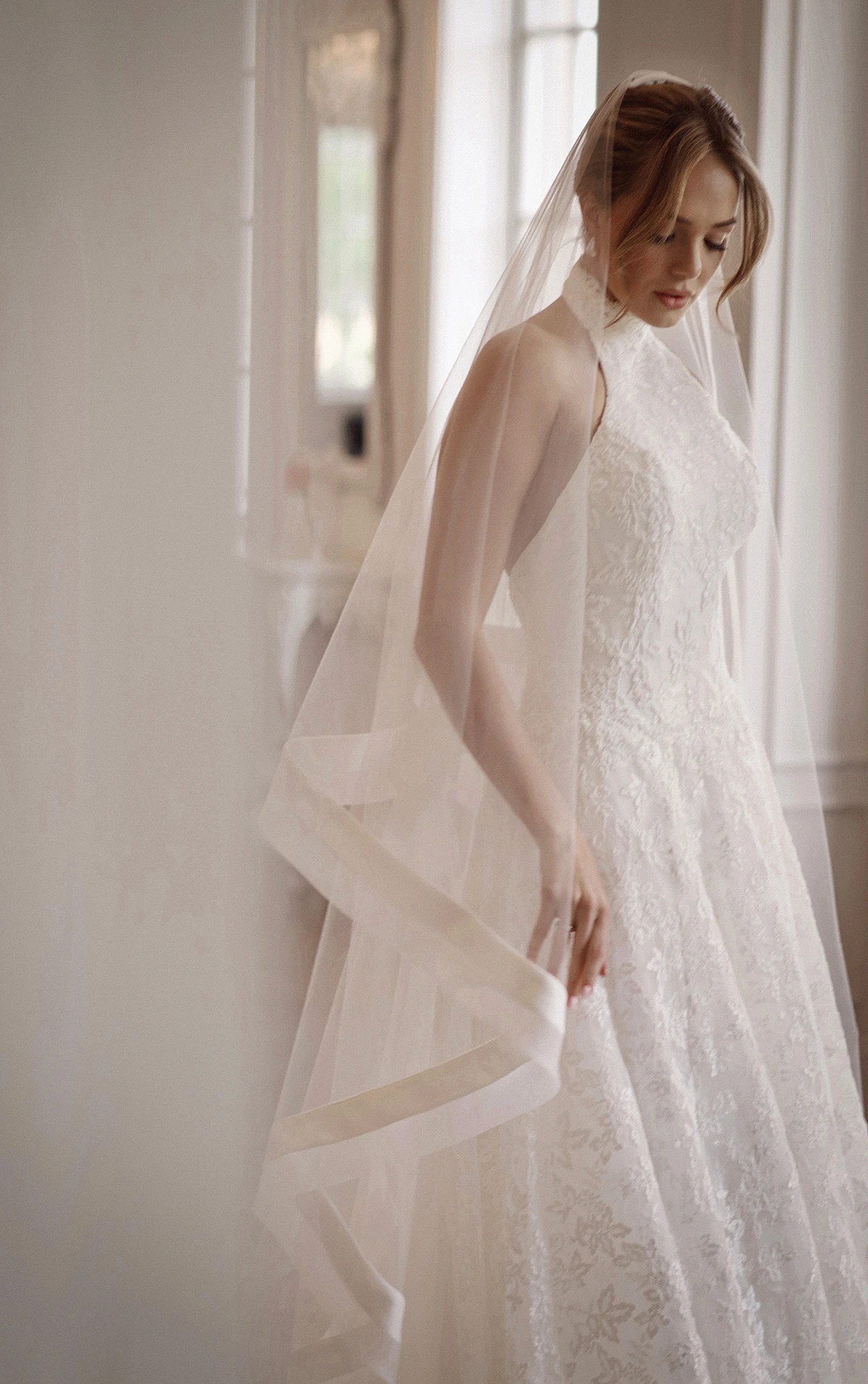 ml1991 Halter Floral Lace A-Line Wedding Dress by Martina Liana