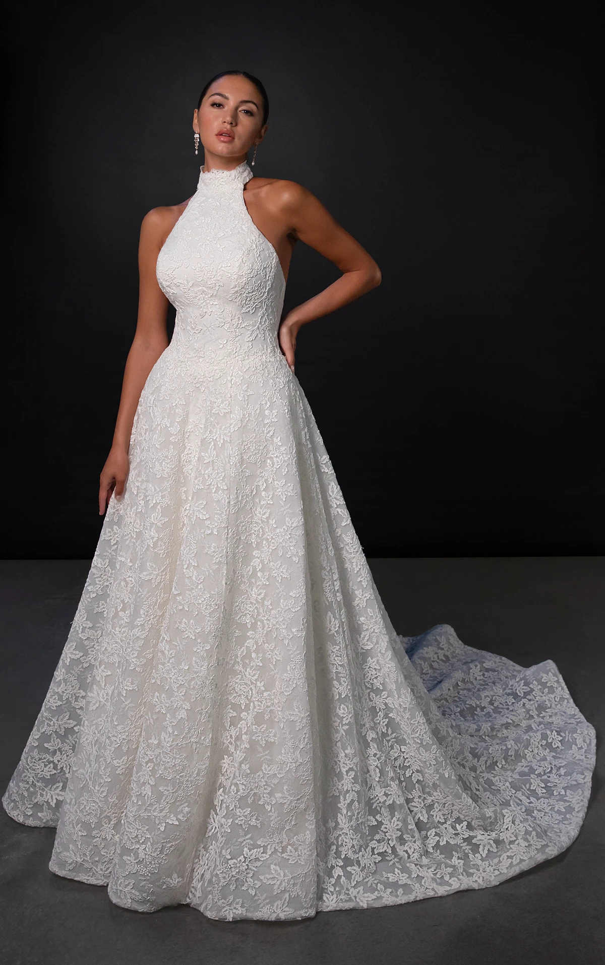 ml1991 Halter Floral Lace A-Line Wedding Dress by Martina Liana