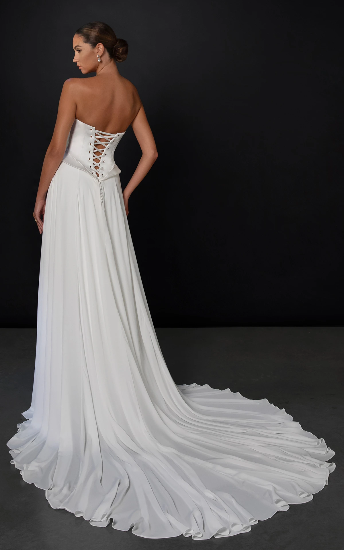 ml1993 A-Line Wedding Dress with Peplum Waist and Neck Scarf by Martina Liana