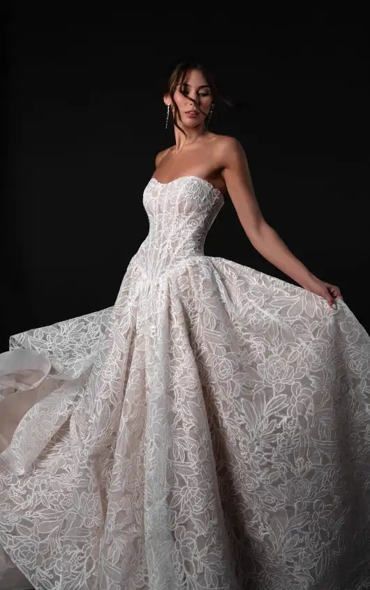 Strapless Lace Ballgown Wedding Dress with Basque Waist, ML1994, by Martina Liana