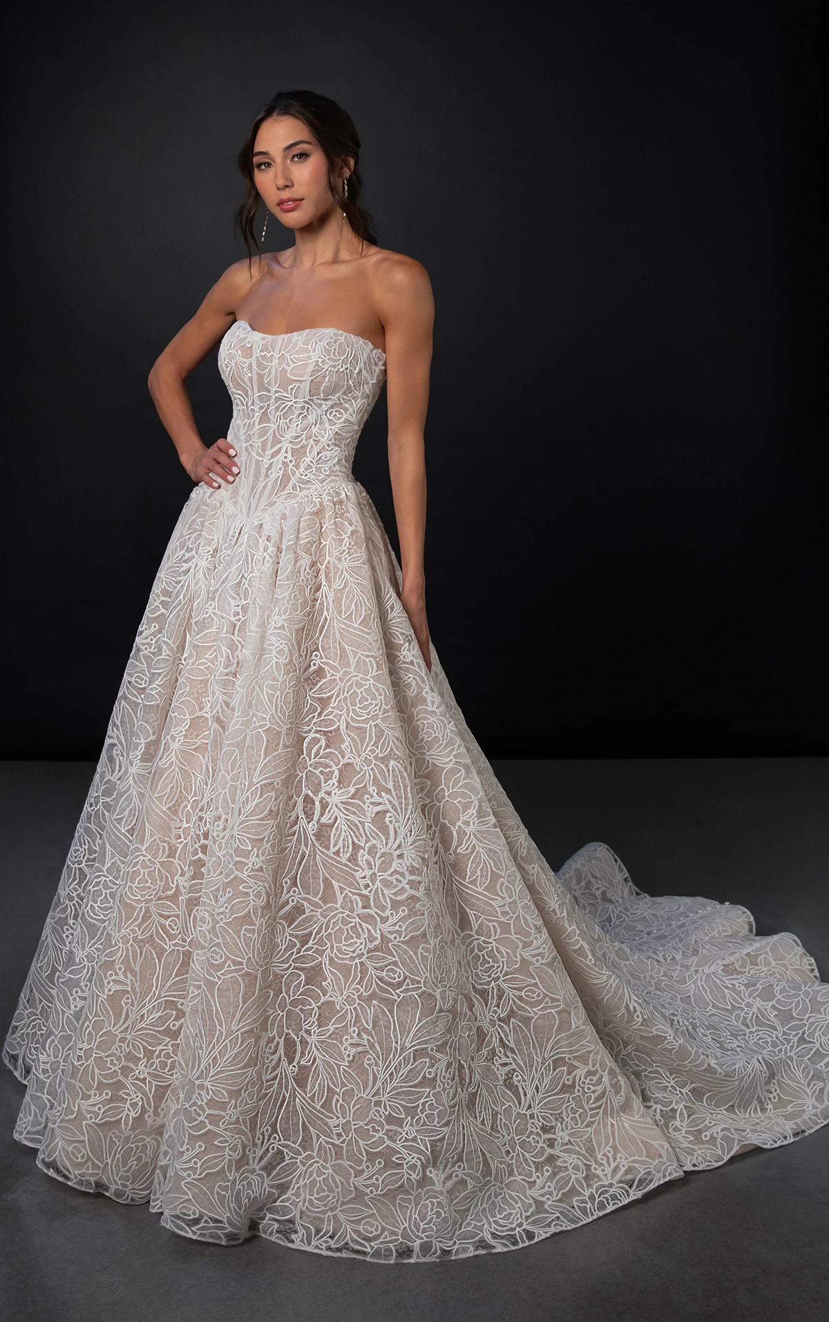 ml1994 Strapless Lace Ballgown Wedding Dress with Basque Waist by Martina Liana