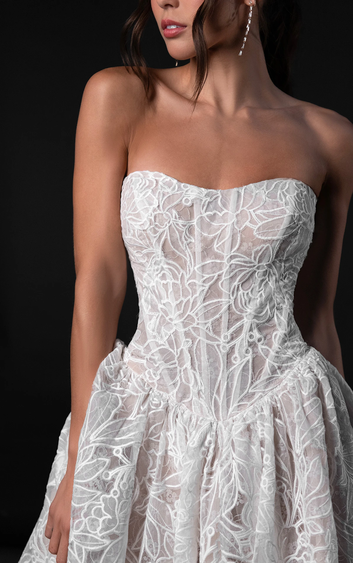 ml1994 Strapless Lace Ballgown Wedding Dress with Basque Waist by Martina Liana