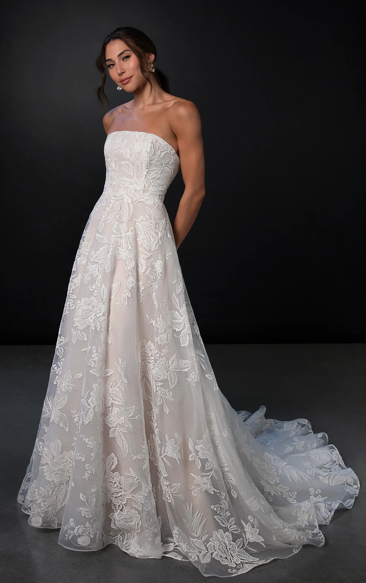 ml1996 Strapless Organza Ballgown Wedding Dress with Lace Appliqués by Martina Liana