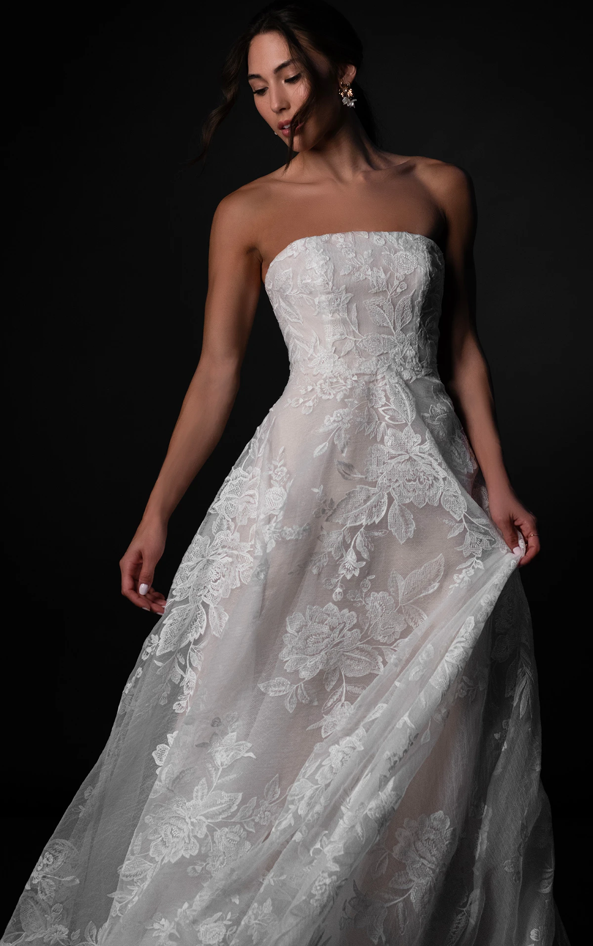 ml1996 Strapless Organza Ballgown Wedding Dress with Lace Appliqués by Martina Liana