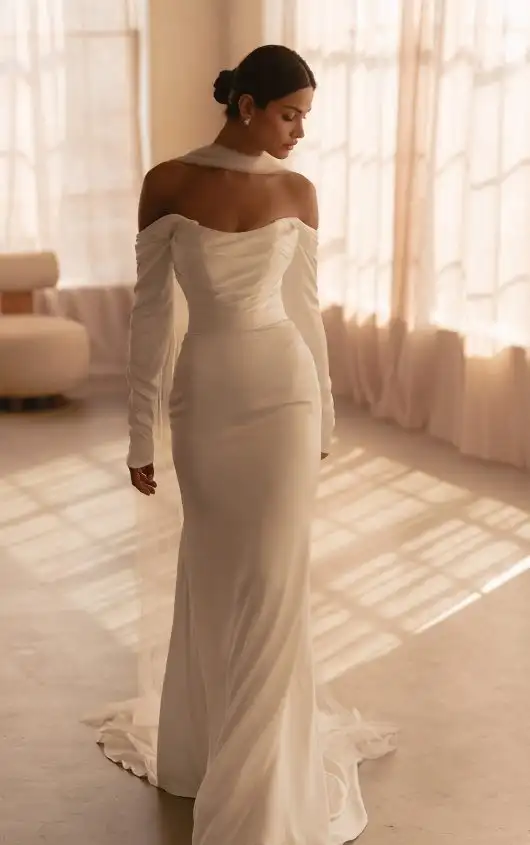 Strapless Fit-and-Flare Wedding Dress with Ruched Bodice, ML1997, by Martina Liana