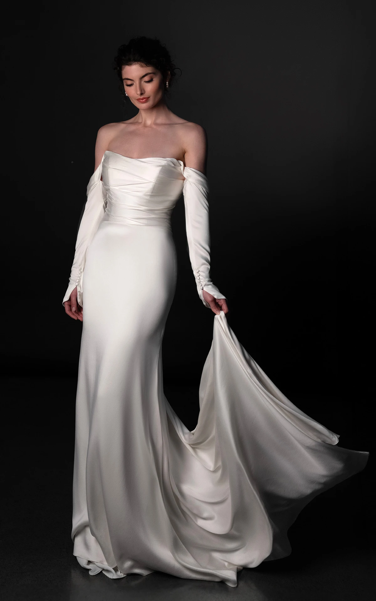 ml1997 Strapless Fit-and-Flare Wedding Dress with Ruched Bodice by Martina Liana