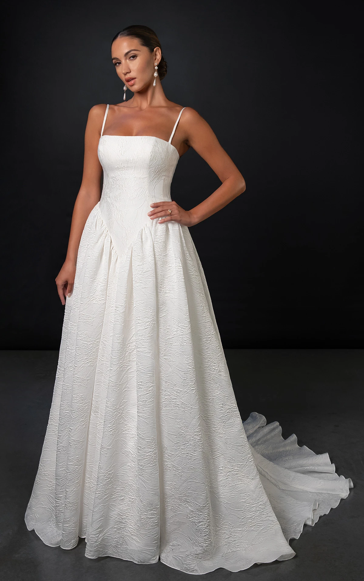 ml1998 Straight Across A-Line Wedding Dress with Spaghetti Straps by Martina Liana