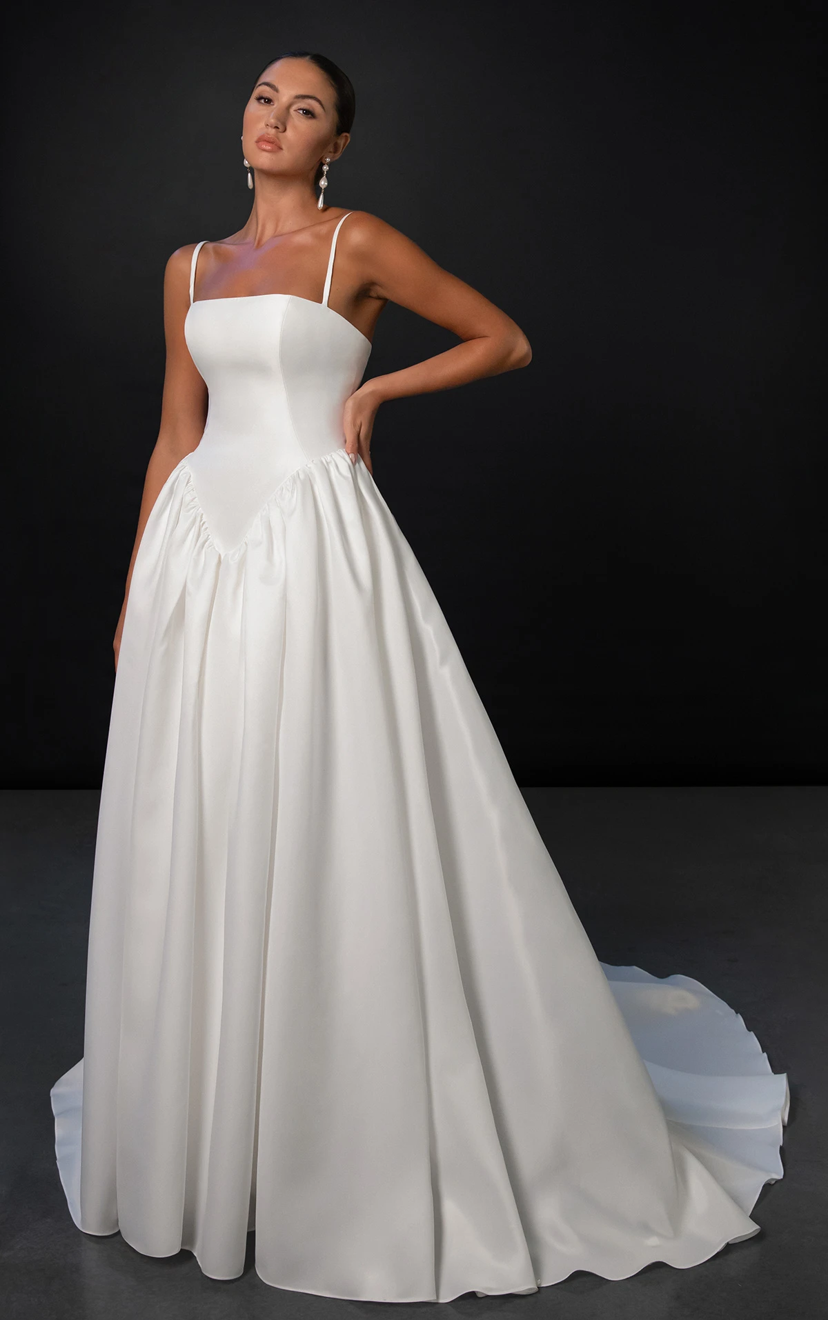 ml1998 Straight Across A-Line Wedding Dress with Spaghetti Straps by Martina Liana
