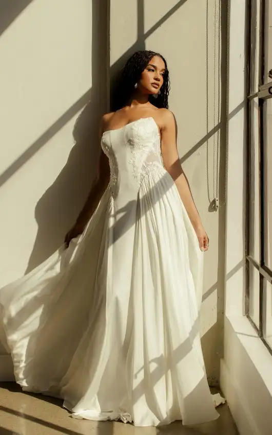 Strapless Crepe and Lace Wedding Dress with Sparkly Side Cutouts, ROMIN, by All Who Wander