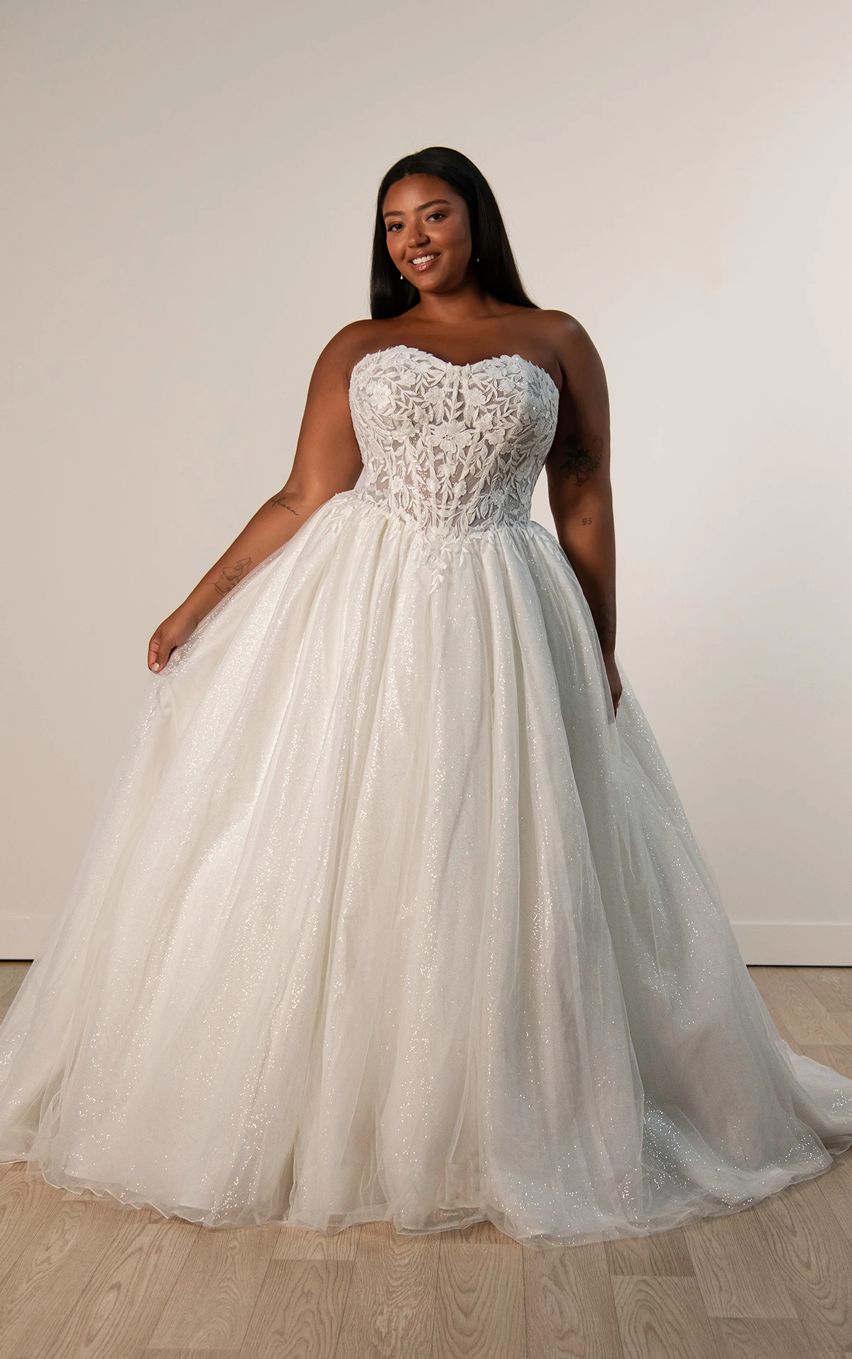 sy8181 Strapless Ballgown Wedding Dress with Sheer Bodice and Cutout Lace Appliqués by Stella York