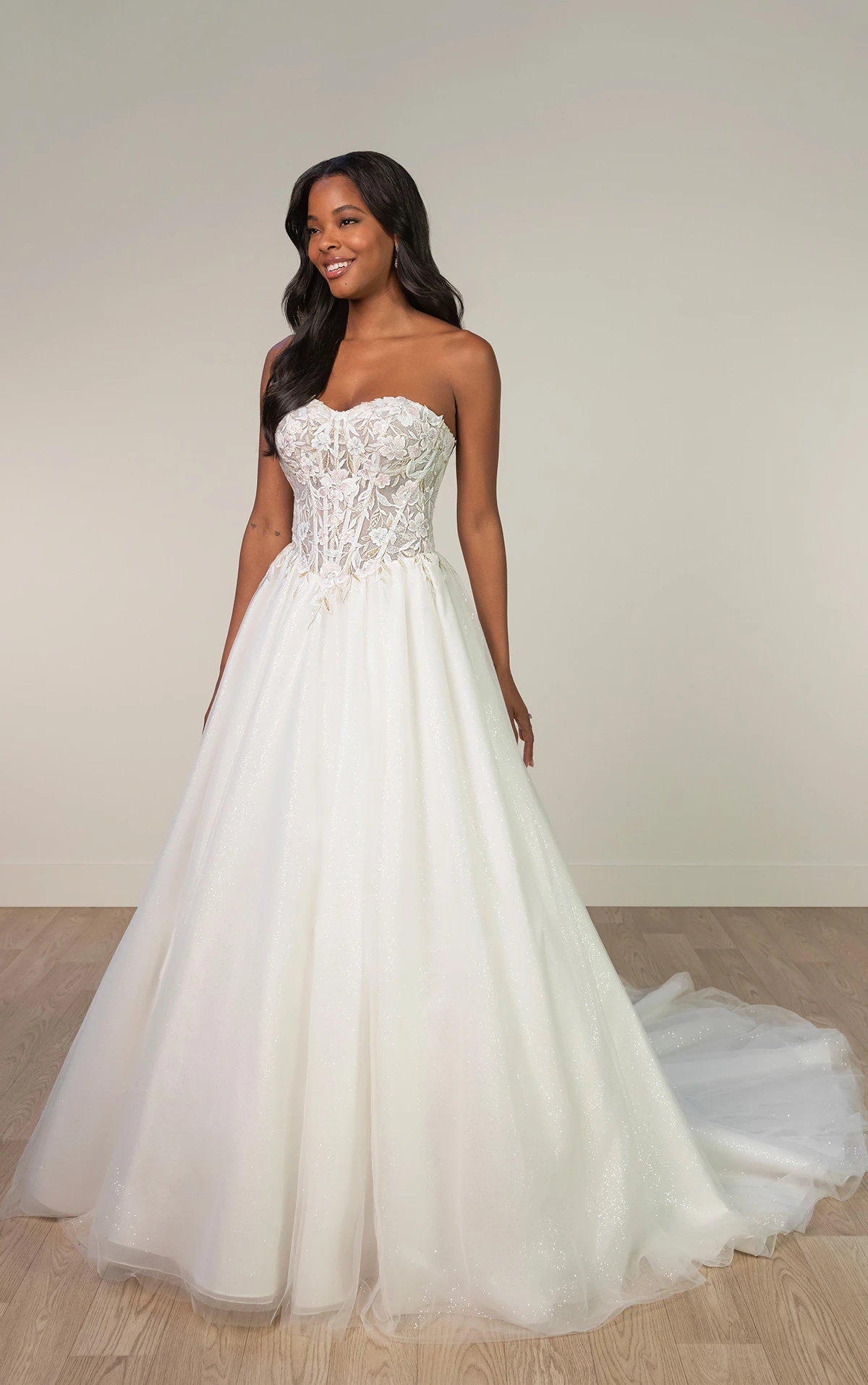 sy8181 Strapless Ballgown Wedding Dress with Sheer Bodice and Cutout Lace Appliqués by Stella York