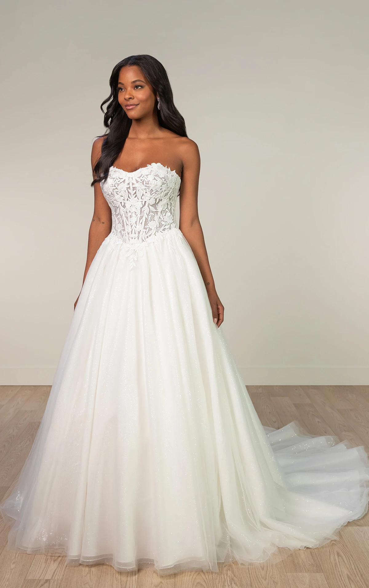 sy8181 Strapless Ballgown Wedding Dress with Sheer Bodice and Cutout Lace Appliqués by Stella York