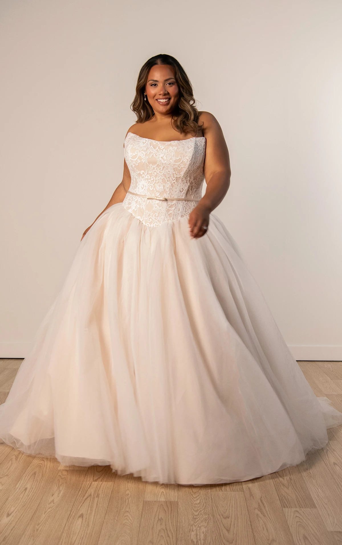 sy8189 Strapless Lace Ballgown Wedding Dress with Detachable Velvet Bow by Stella York