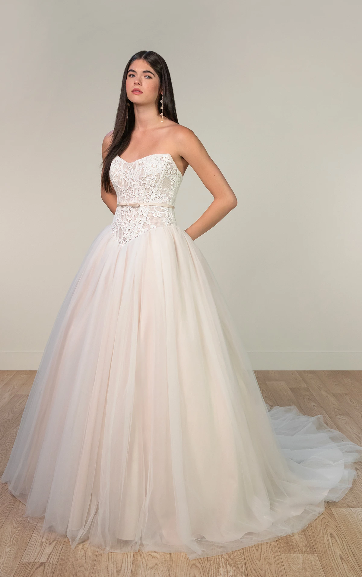 sy8189 Strapless Lace Ballgown Wedding Dress with Detachable Velvet Bow by Stella York