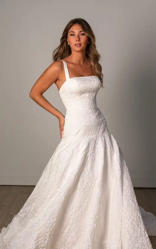 Jacquard Fit-and-Flare Wedding Dress with Drop Waist, SY8202, by Stella York