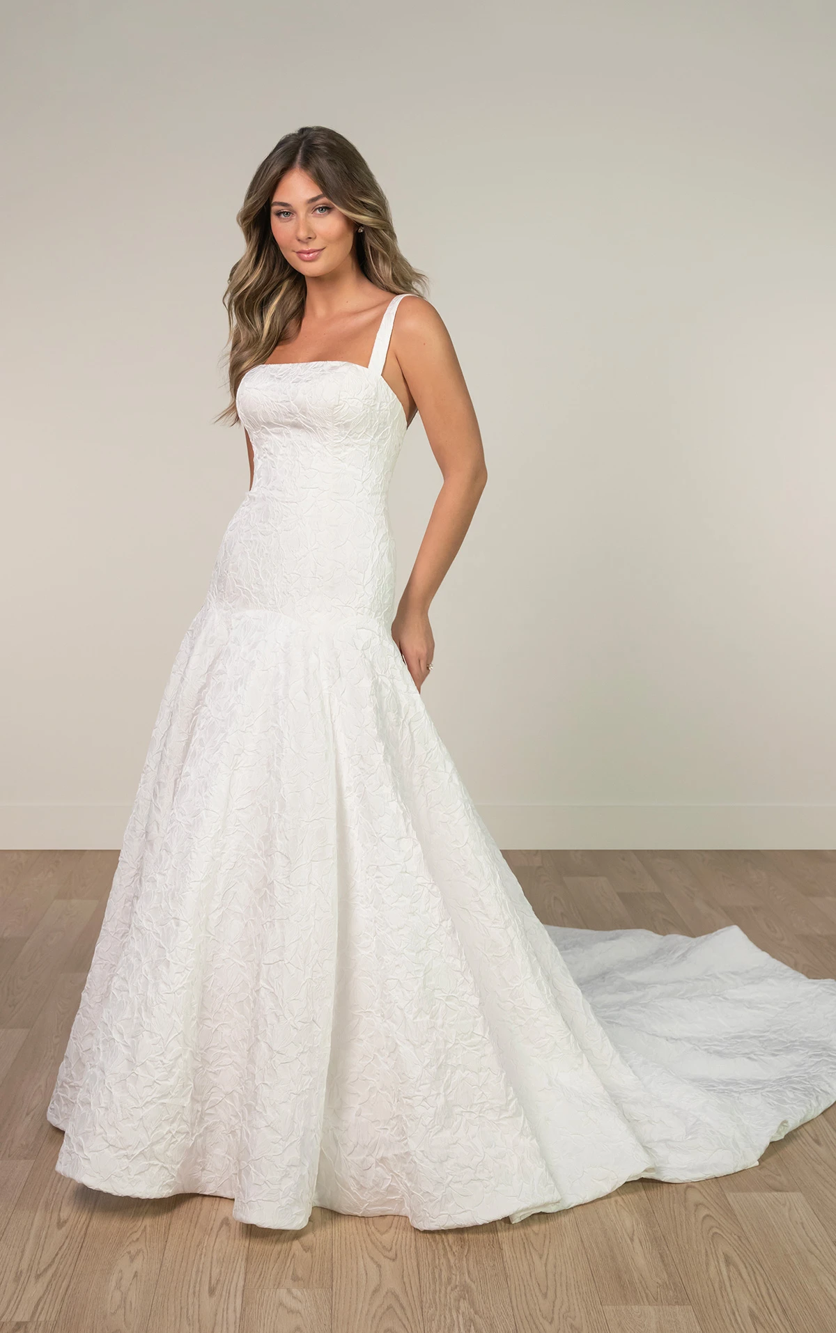 sy8202 Jacquard Fit-and-Flare Wedding Dress with Drop Waist by Stella York