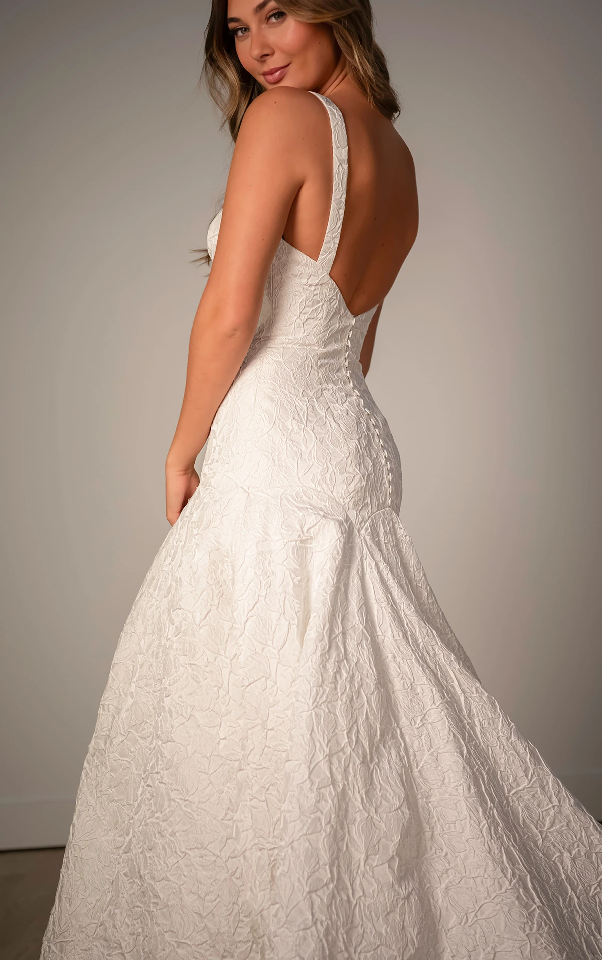 sy8202 Jacquard Fit-and-Flare Wedding Dress with Drop Waist by Stella York