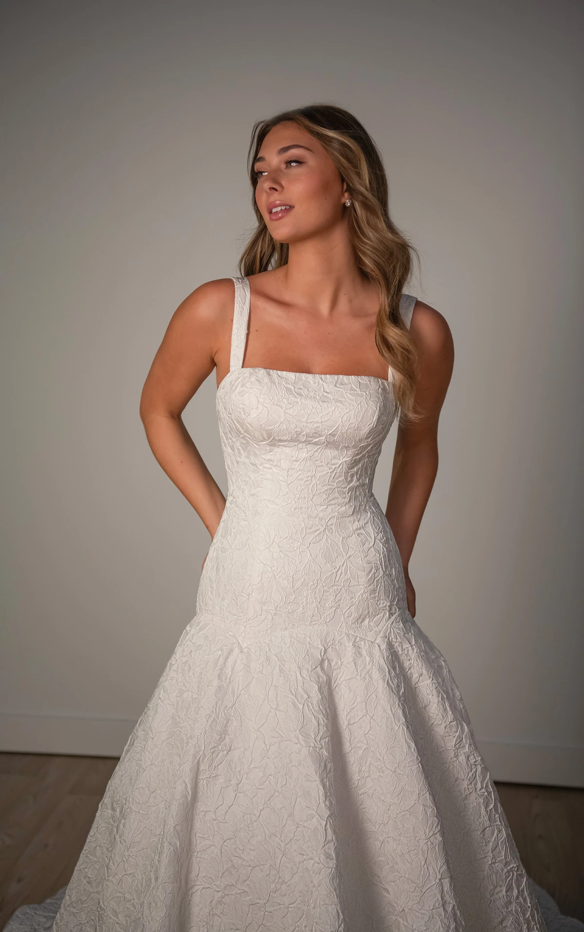 sy8202 Jacquard Fit-and-Flare Wedding Dress with Drop Waist by Stella York