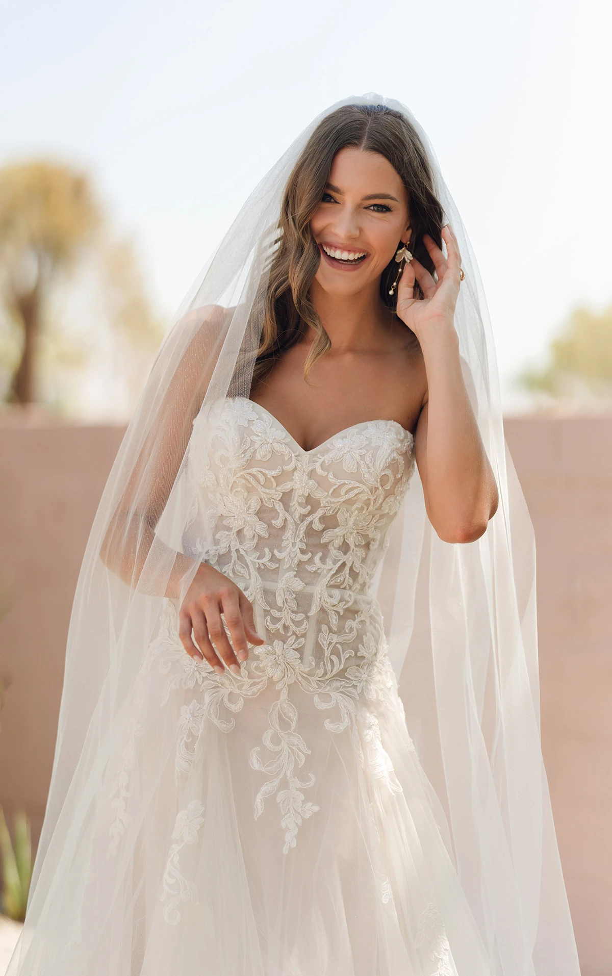 sy8205 Strapless Glitter Tulle Drop Waist Wedding dress with Scrolling Sequin Lace by Stella York