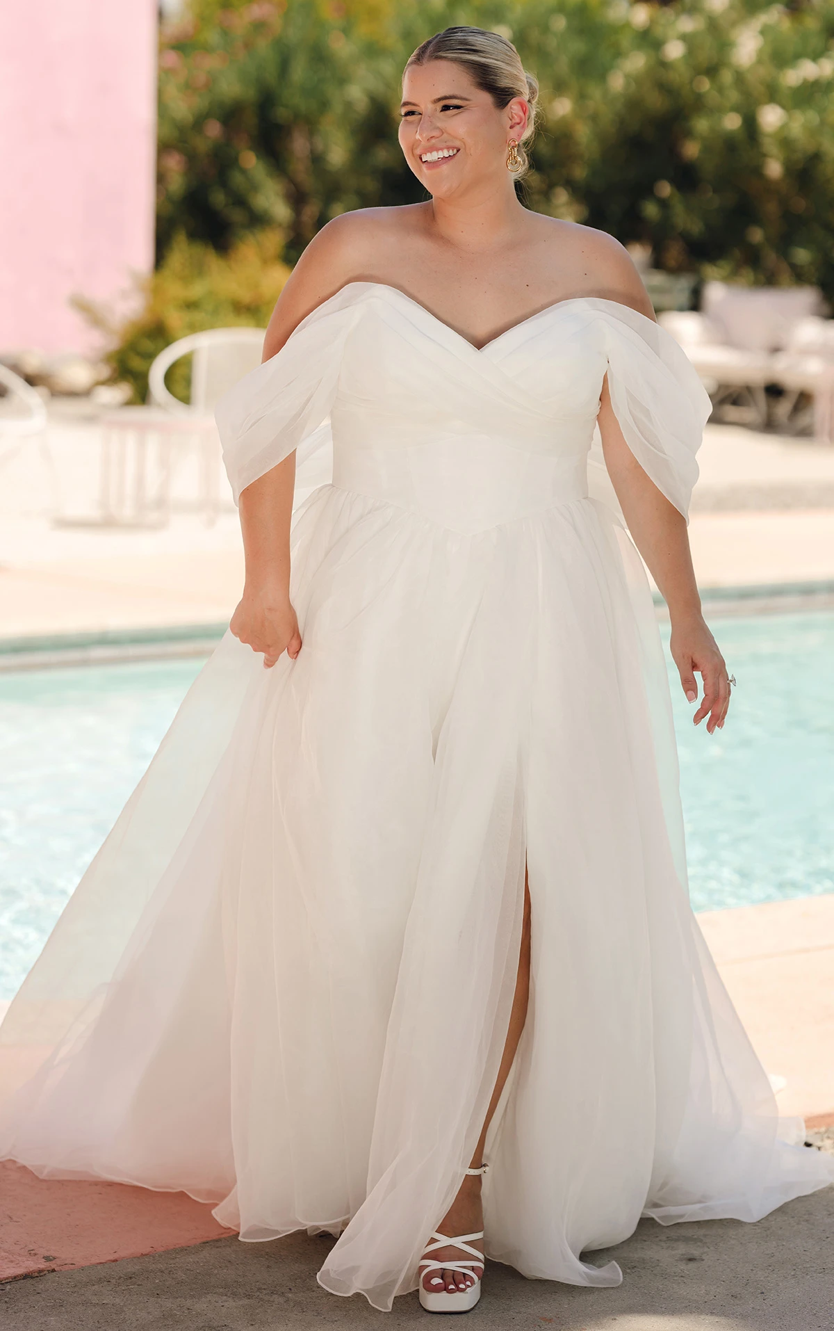 sy8215 Printed Organza Off-the-Shoulder Wedding Dress with Basque Waist by Stella York